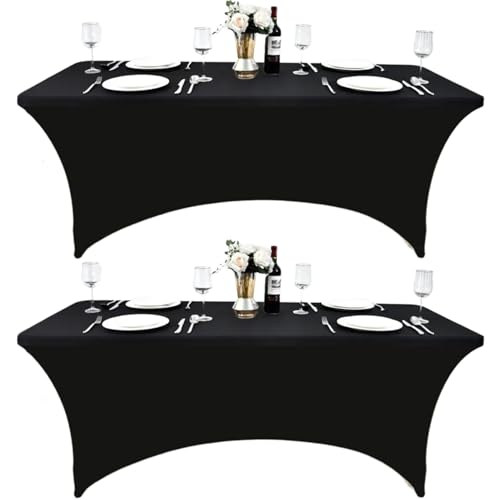 2-Pack 6ft Black Spandex Table Covers for Rectangle Standard Fold...