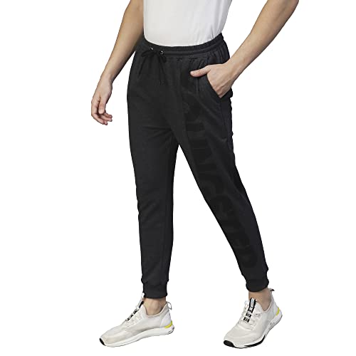 Image of RIGO Relaxed and Regular Fit Printed Cotton Jogger Pants for Men | Track Pant for Men | Lower for Men Charcoal