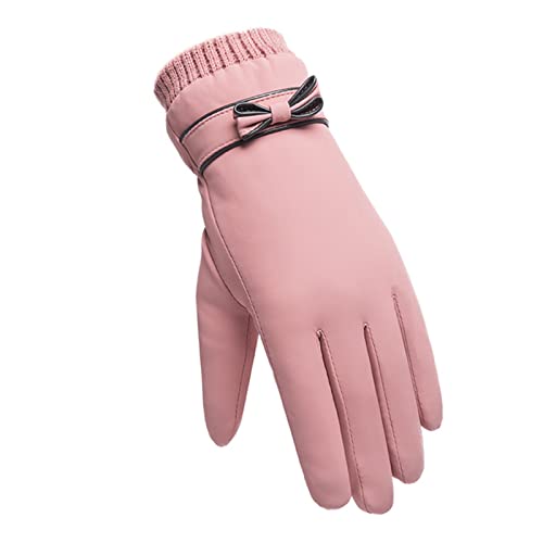 Guantes De Mujer Moda Guantes femeninos invierno a prueba de viento impermeable impermeable peluche interno mitones dama táctil pantalla piel suave mujer guantes Guantes De Trabajo Mujer(Pink)