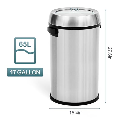 Image of GAOMON 65L /17Gal Heavy Duty Brushed Stainless Steel Outdoor Trash Can, Large Kitchen Round Swing Top