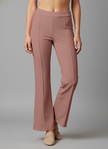 Image of Mehrang Cotton Blend Bootcut Parallel Trouser Pants for Women Regular Fit, Bellbottom Straight Pants for Womens