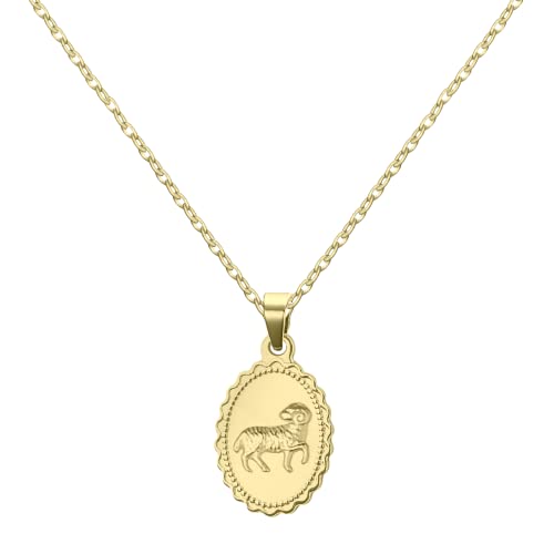 AURSTORE Collier 12 signes Astrologiques en Acier Inoxydable 12 signes du Zodiaque, avec une Chaîne de 45cm + 5cm rallonge Charmant et Élégant, 3 Couleurs au choix, Doré, Femme, Fille (Bélier)