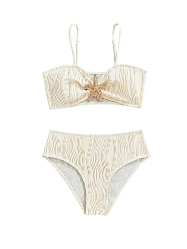 Girl's 2 Piece Textured Starfish Swimsuit Spaghetti Strap Padded Bathing Suit Bikini Sets