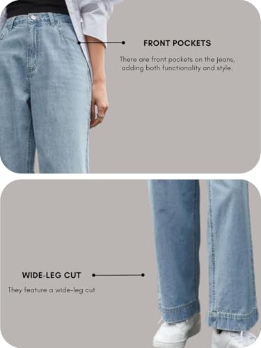 Image of GRECIILOOKS Women's Regular Fit High Rise Jeans | Pant | Baggy High Waist | Bell Bottom | Casual Straight Fit Trousers with Utility Pocket Design