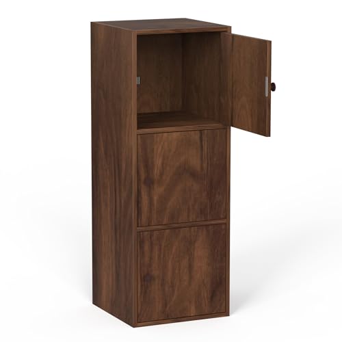 Image of BLUEWUD Calcio 3-Tier Storage Unit Filing Cabinet Rack Organizer Wardrobe Almirah Cupboard for Clothes with 3 Closed Shelves for Bedroom Kitchen Living Room Home, DIY (Brown Maple)(37 x 36 x 102) CM