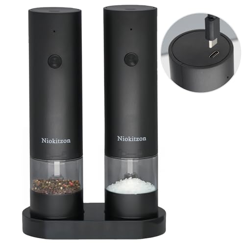 Electric Salt and Pepper Grinder Set,Automatic Salt Pepper Mill Shakers, Adjustable Coarseness, One-Hand Operation Electric pepper grinder,Pepper mills with stand, Seasoning Tools for Kitchen,Gifting