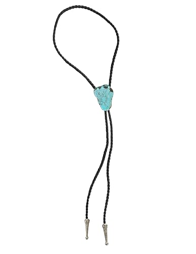 Image of Daisy Del Sol Bolo Tie Turquoise Stone Braided Vegan Faux Leather Silver Tips Handmade Necklace Adjustable Boho Western Jewelry