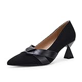 Coutgo Women's Pointed Toe Pumps Elegant Wedding Pumps Block Kitten Heels Dress Shoes Black
