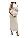OYOANGLE Women's Maternity Mock Neck Sleeveless Ruched Dress Pregnancy Bodycon Maxi Tank Dresses Baby Shower Photoshoot Apricot Medium