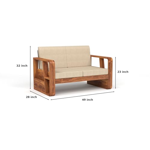 Image of KINGS HOME FURNITURE Sheesham Wooden 4 Seater Sofa for Living Room | Solid Wood Sofa with Side Newspaper Holder | Rosewood Sofa Set for Home & Office | Lounge (Honey Finish, 4 Seater)