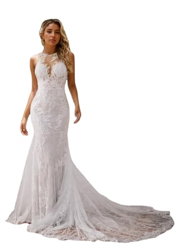 Sheath/Column Elegant Scoop Neck Court Train Wedding Dresses Romance Sleeveless Bridal Gown Lace Appliques 2024