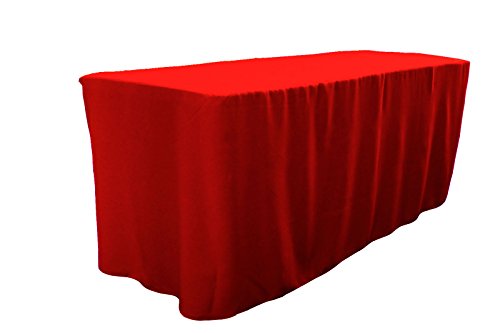 LA Linen Polyester Poplin Fitted Tablecloth, 96"L x 30"W x 30"H, Red