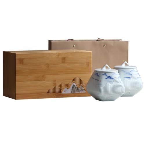 Latas de té Sueltas, recipientes sellados, recipientes de Almacenamiento, tarros de cerámica Retro para el hogar, Caja de Regalo Doble Grande, recipientes de Vidrio con Hojas