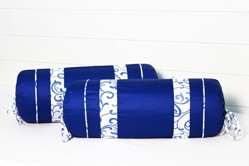 Image of AURAVE Luxurious Cotton Satin 600 TC Bolster Cover with Drawstring Closure, Set of 2, Soft Breathable Durable Machine Washable for Sofa Bed & Home Decor, 15 inchx30 inch, Marine Blue | Cover Only