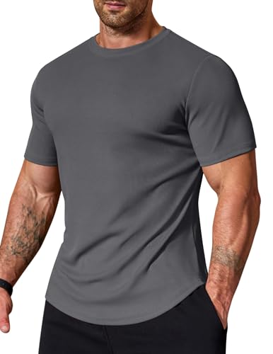 Image of COOFANDY Mens Muscle T Shirts Short Sleeve Slim Fit Tshirts Gym Workout Athletic Crewneck Shirt