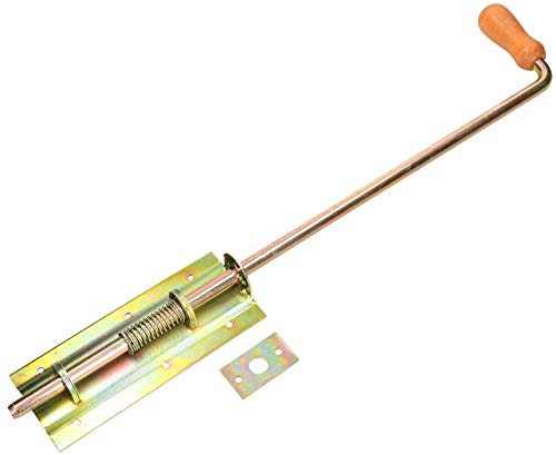 KOTARBAU® Pestillo con muelle, Cerrojo de acero, 550/13 mm, Pestillo galvanizado, Dorado, Cerrojo para puertas de garaje, portones o cancelas, Pestillo de resorte, Pestillo con mango de madera