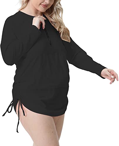 Halcurt Plus Size Rash Guard Long Sleeve 3X For Women Zip Surf Shirt Black Top #TOP5