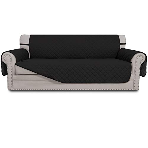 Image of Easy-Going Sofa Slipcover Reversible Sofa Cover Water Resistant Couch Cover Furniture Protector with Elastic Straps for Pets Kids Children Dog Cat(Sofa, Black /Black)