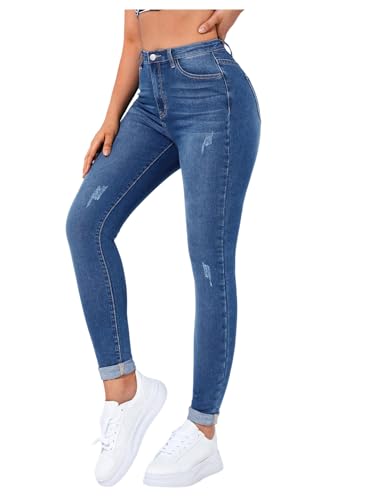 SOLY HUX Women's High Waisted Skinny Jeans Y2k Distressed Stretchy Denim Pants with Pockets