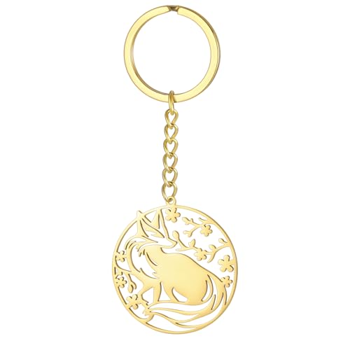kkjoy Llavero de Zorro de Acero Inoxidable Colgante Zorros Animales Llavero Bolso Accesorios para Hombre Mujer Amantes de los Animales (Oro)