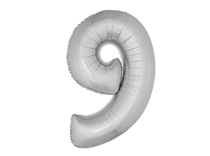 Lot de 12 - Ballon chiffre '9' en aluminium argent 1m