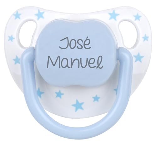 Mi Pipo - Chupete Personalizado Baby Chic | Chupete Bebe, Tetina Látex Anatómica, +6 Meses | Personalizado con Nombre, Suave, Cómodo | Seguro, Libre de BPA, Fácil de Limpiar | Blanco/Azul