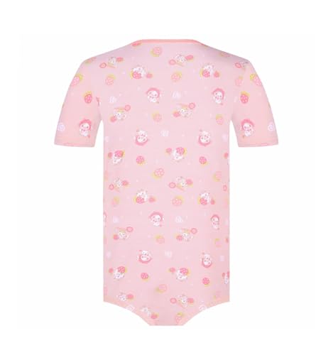 Mens Short Sleeve Bodysuit One Piece Pajamas Onesie Romper Jumpsuit Snap Button Underwear Pink Cartoon Print2