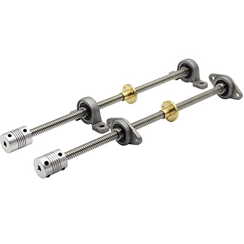 Lysee 3D Printer Parts & Accessories - 20pcs T8 Lead Screw Trapezoidal 500mm 8mm + Anti-Backlash Nut + KP08 Bearing Bracket +Flexible Coupling for 3D Printer - (Size: 100mm)