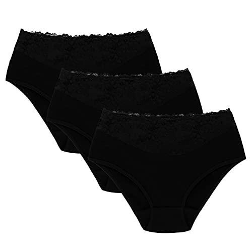 WOLBar Femme Slip 3 Pack Classique Dentelle Taille Haute Culotte WB415 Élégant - Fabriqué en UE, Noir,L Cover