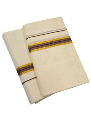 Image of Womens Kuthampully Set Mundu With Golden & Stripes Kara