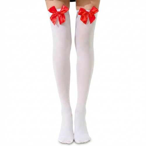 HYAOFUE Womens Opaque Thigh High Stockings with Satin Bow