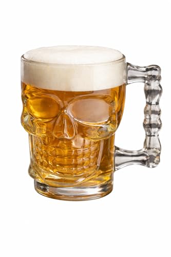 Image of PrimeWorld 500 ml Skull Beer 2Pcs Mug with Handle Glass, Steins, Freezable Beer Glasses,Everyday Drinking Glasses, Cocktail Glasses (Clear)