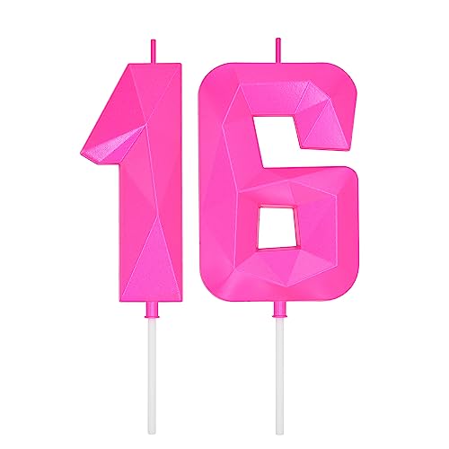 DERVENTA Large Pink 3D Number 16 Birthday Candle 3.7in Cake Topper 1 Piece