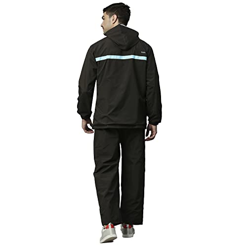 Image of ZEEL Rain Coat for Men Waterproof for Bike Riders with Adjustable Hood Along with Inner Pockets,Waterproof Raincoat with Polyester Jacket,Pants and Carrying Pouch,AZ03 Black-ScubaBlue XXL