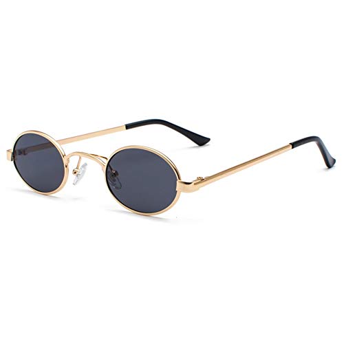 Tiny Oval Sunglasses Men Small Vintage Women Sun Glasses Retro Round Decoration (gold with black)