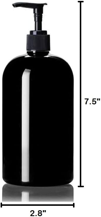 Miniatura 2 de MountainLeaf Paquete de 2 botellas redondas de plástico PET de 16 onzas (16.1 fl oz) Boston con dispensadores de bomba de loción negra, botellas de