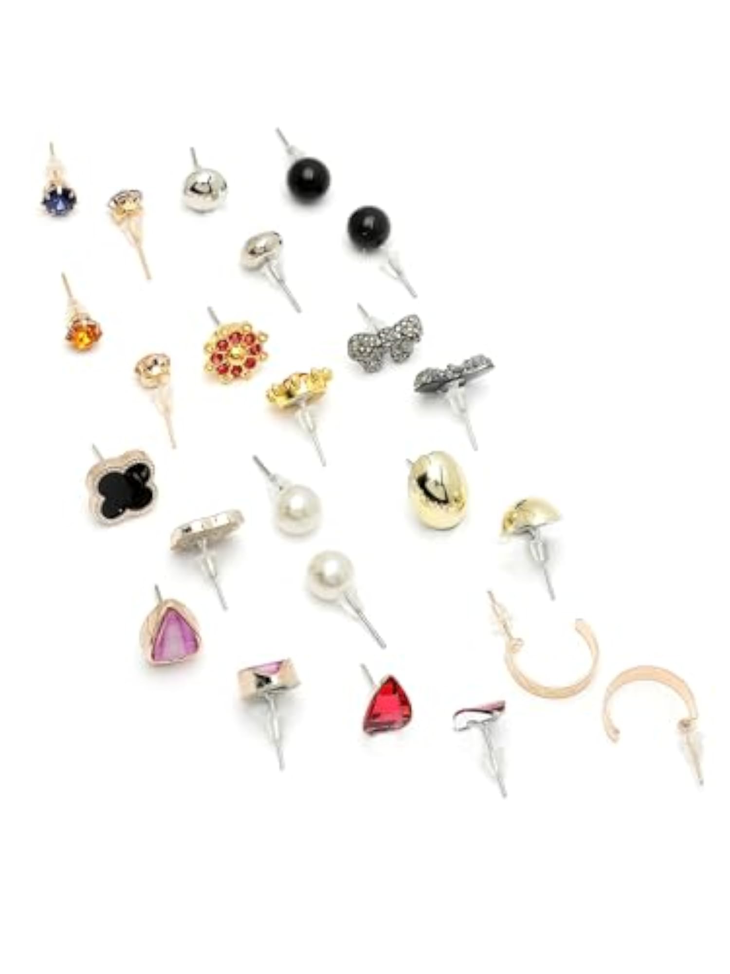Set of 12 Silver Contemporary Studs Earrings Combo, Versatile