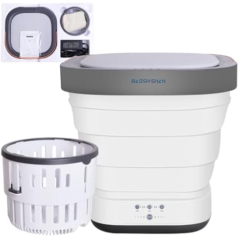 BAOSHISHAN Portable Washing Machine Mini Foldable Washing Machine with Drain Basket, Foldable Small Washer for Underwear, Socks, Baby Clothes, Towels 220V (W-10) Cover