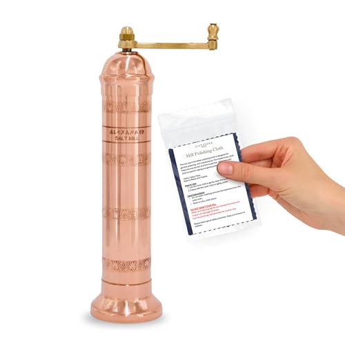 Image of Alexander Home Original Greek Salt Mill, 9-Inch Copper - European Manual Salt Grinder, Refillable, with Polishing Cloth
