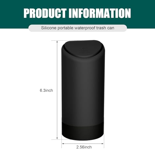 Image of Eratus Pack-1 Car Trash Can, 6.2 inch x 2.5 inch Silicone Noiseless Environmentally Friendly Waterproof Storage Bin, Odor Isolation Detachable Cleanable Cup Holder Trash Can, Universal for Cars (Black)