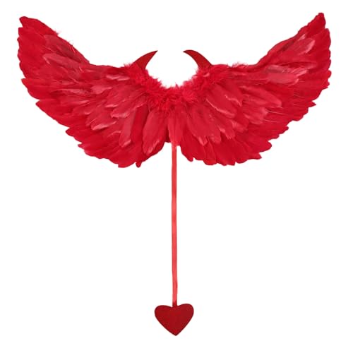 whitefeather Feather Angel Wings with Halo Headband Adult Costume Accessories Lightweight Adjustable Fairy Wings for Cosplay (red-1.96ft-Love)