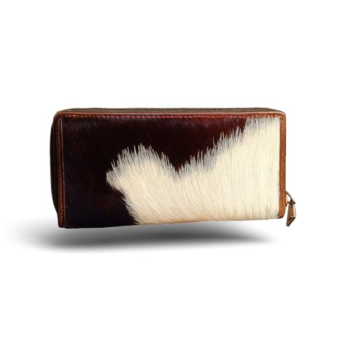 eSS Real Cowhide Leather Wallets for Women - Zipper Western Purse RFID Blocking - Clutch wallet for women - 8 credit card slot with zippered pocket- Best Gifts (‎7.25 x 3.75) inches3
