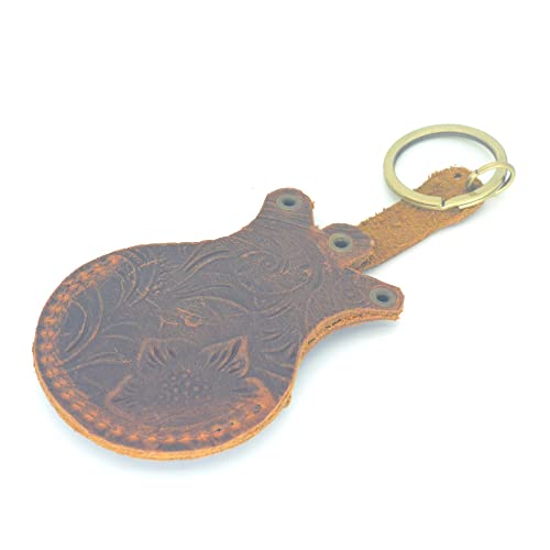 JJNUSA Handmade Guitar Shaped Pick Holder, Genuine Leather Guitar Pick Holder Keychain, Picks Case Instrument Gifts Ideas for Musicians - Image 2