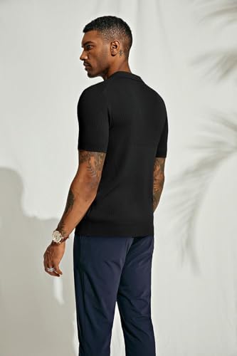 Image of DENIMHOLIC Cotton Knitted Polo T Shirt for Man | Ribbed Textured Knit Polo Mens Tshirts | Collar T Shirts for Men