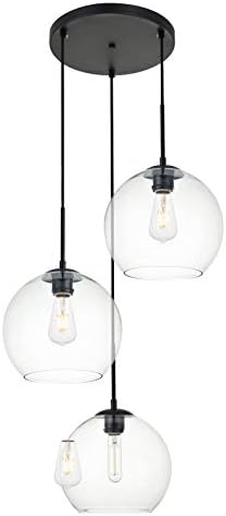 Baxter 9.9 Inch 3-Light Pendant with Clear Glass in Black & Clear