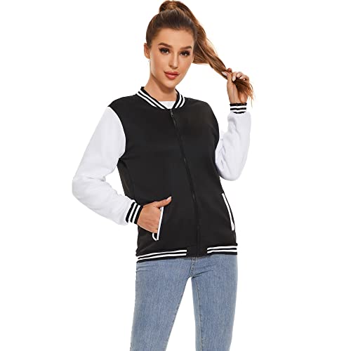 Image of Varsity Jacket Women Men's Baseball School Uniform Button Up Unsex Adult Long Sleeve Coat Fashion Jacket