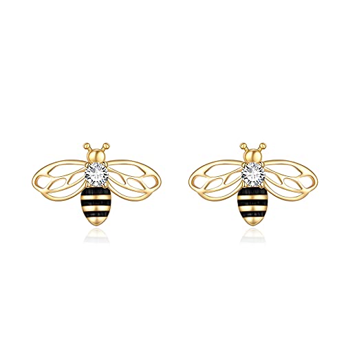 KECHO 14k Yellow Gold Honey Bee Jewelry for Women, Fine Gold Pendant Gifts for Her