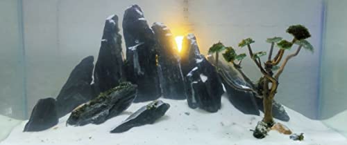 Iwagumi Style Rough-Textured Aquascaping Rocks for Aquarium Decoration, Reef Tank Setup, Terrariums, etc. (Sacramento Green, 1.8kg)