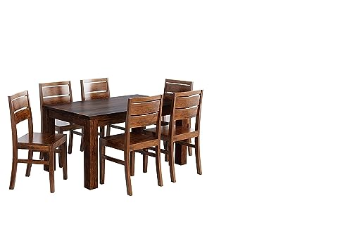Image of RECTART Nexa Square Solid Sheesham Wood Dining Table with 6 Chairs, 7- Piece - Honey Teak Brown