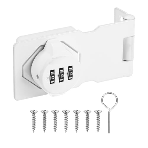 Image of M METERXITY Keyless Combination Lock, 3.7 inch Zinc Alloy Mechanical Password Twist Knob Hasp Locks Latch, 90 /180 Degree Barn Door Lock for Cabinet /Closet /Garage /Drawers /Garden /Bathroom [White]